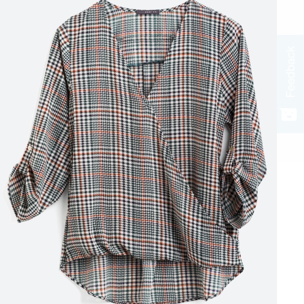 West Kei Allan Surplice Roll Tab High Low Blouse Stitch Fix EUC S